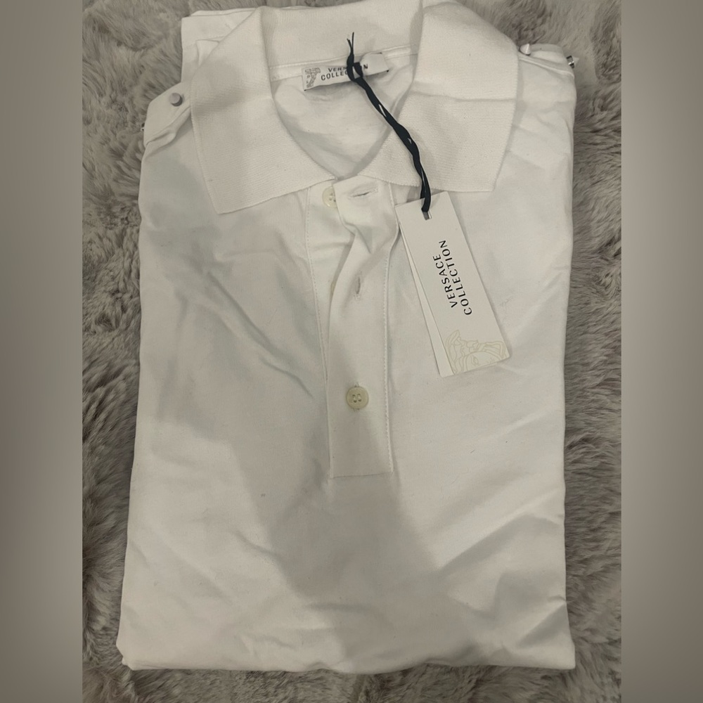 Versace Collection Mens Beaded White Polo Sz XL